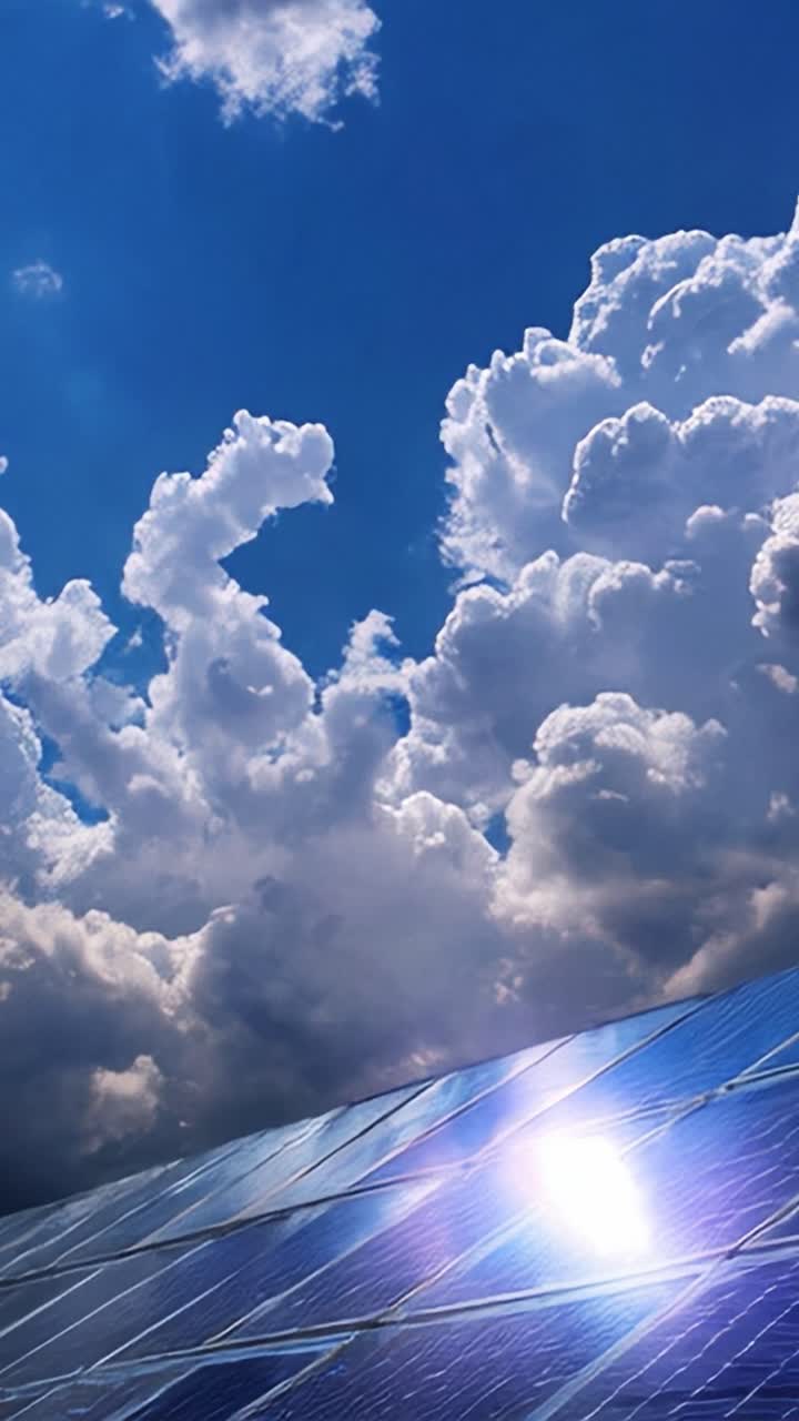 Illuminating Progress: A Vibrant Display of Solar Panels Bathed in Sunlight Beneath Dramatic Cloud Cover, Showcasing the Intersection of Renewable Energy and Nature's Majesty