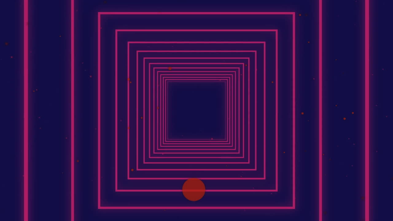 formas cuadradas en movimiento sin costuras contra contra puntos rosados flotando en fondo púrpura