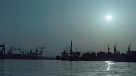 static footage without saturation from the sun over the port harbor