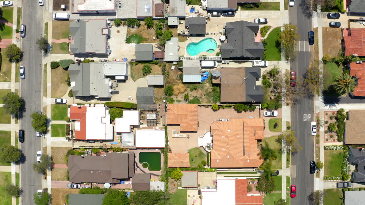 Aerial Top-Down View of a Suburban Residential Neighborhood