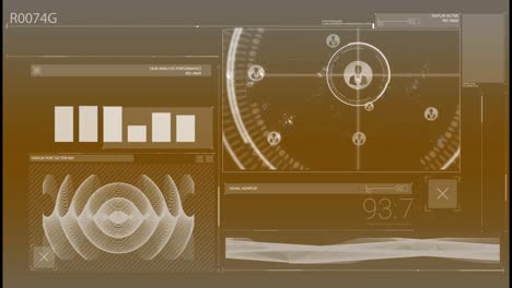 Animation-of-graph,-soundwave,-profile-icons,-changing-numbers-against-abstract-background