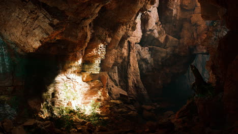 a light beam illuminates the inside of a dark cave