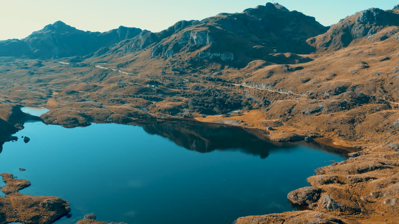 Drone view chasing a car in the cajas nationa park