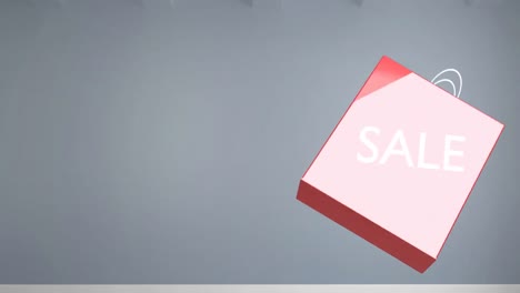 Animation-Einer-Sich-Drehenden-Roten-Verkaufstasche-Mit-Kopierraum-Auf-Grauem-Hintergrund