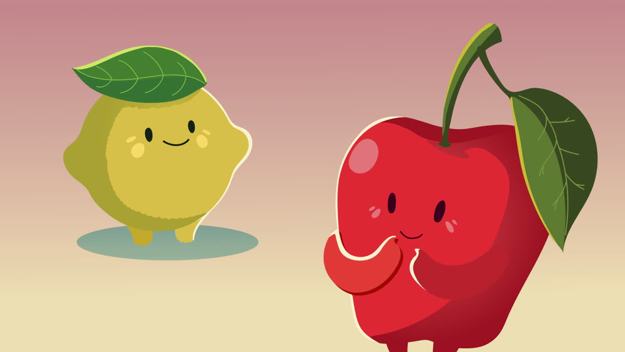 frutas de limón y manzana personajes de animación