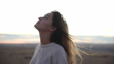 model looking up in slow-motion