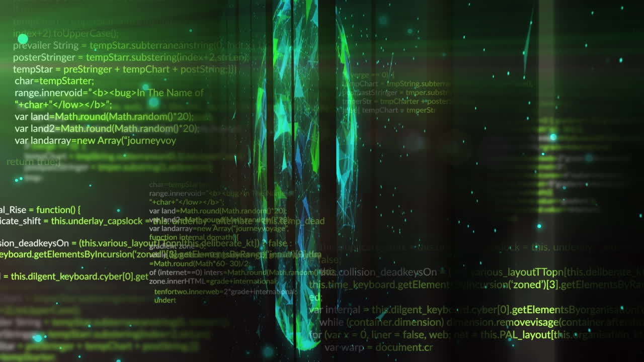 Animation of data processing and shapes on black background