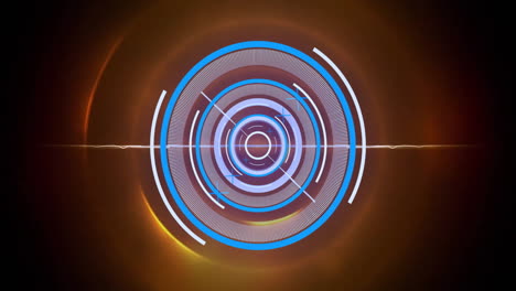 futuristic circular hud animation with blue and white elements over glowing background