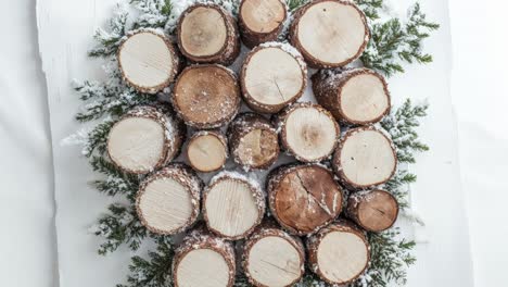 winter decor with logs and pine branches