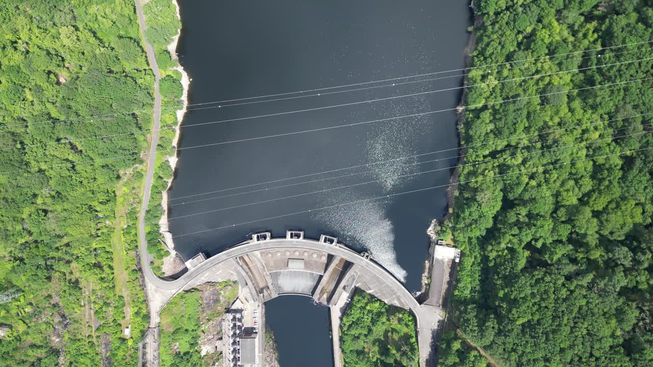 overhead birds eye view dam Barrage Du Chastang France EDF Hydro power plant