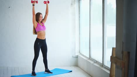 mujer haciendo ejercicio con pesas