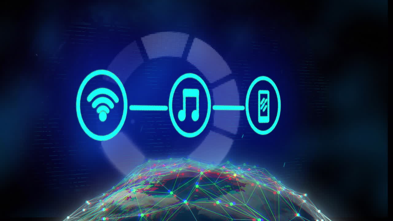 animación de iconos de medios sobre la barra de carga y el globo
