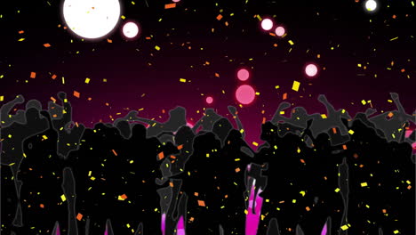 animation of confetti falling over people dancing on black background