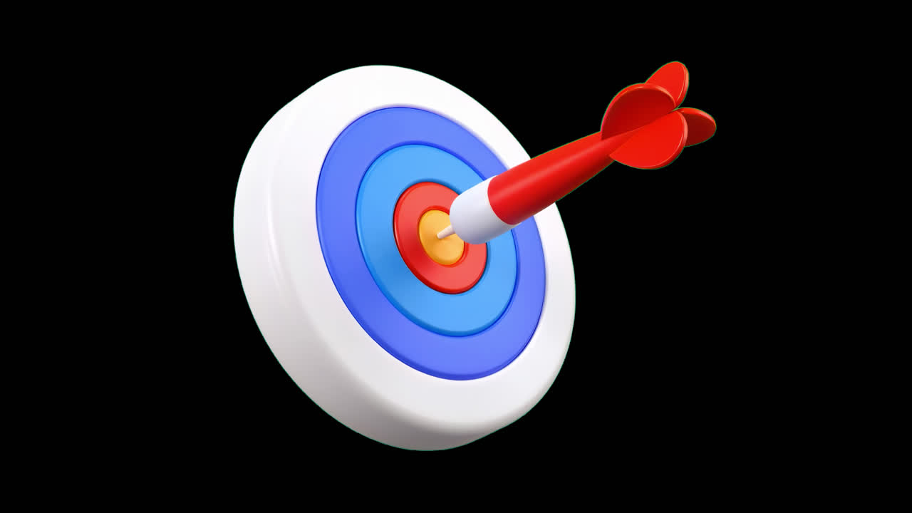 Precision target achievement success animation isolated asset, transparent 4K video, alpha channel