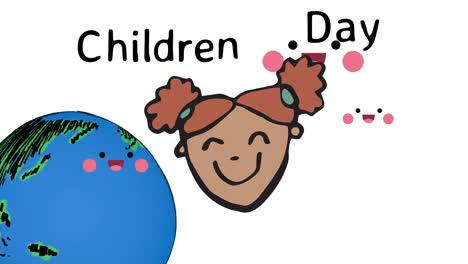 Animation-of-children-day-text-and-girl-icon-on-white-background