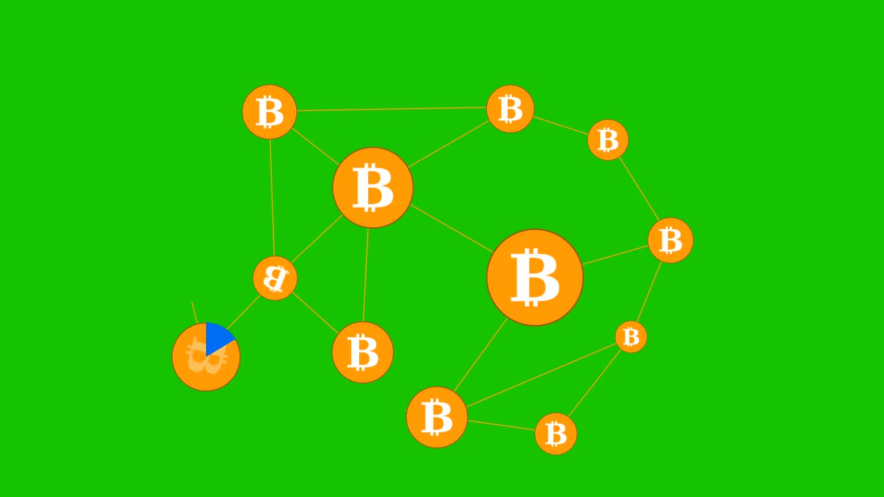 la cadena de bloques de criptomonedas de bitcoin se revela en una pantalla verde