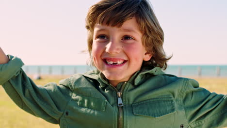 boy child, park and face with celebration hands