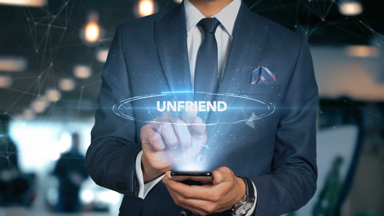 Businessman Hologram Word unfriend