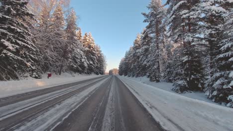 exciting fast pov winter drive commute in rural frozen scenery finland