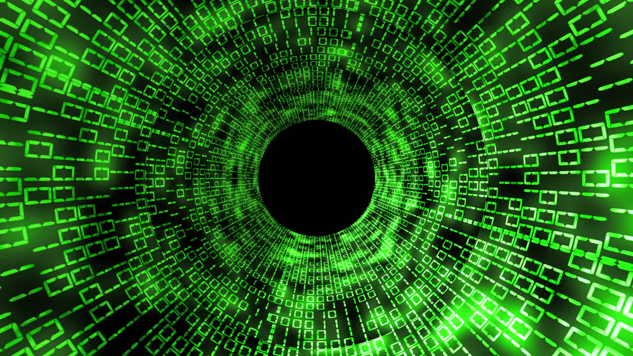 A tunnel depicting data travelling in form of binary