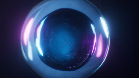 esfera de celda con efecto de luz de neón oscuro, renderización en 3d.