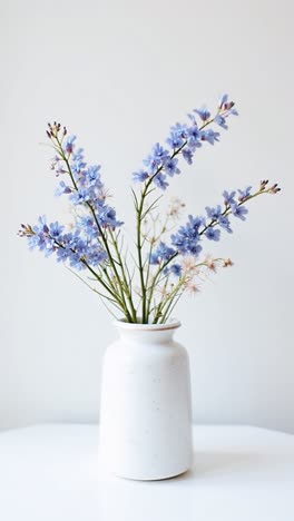 blue flowers in a white vase