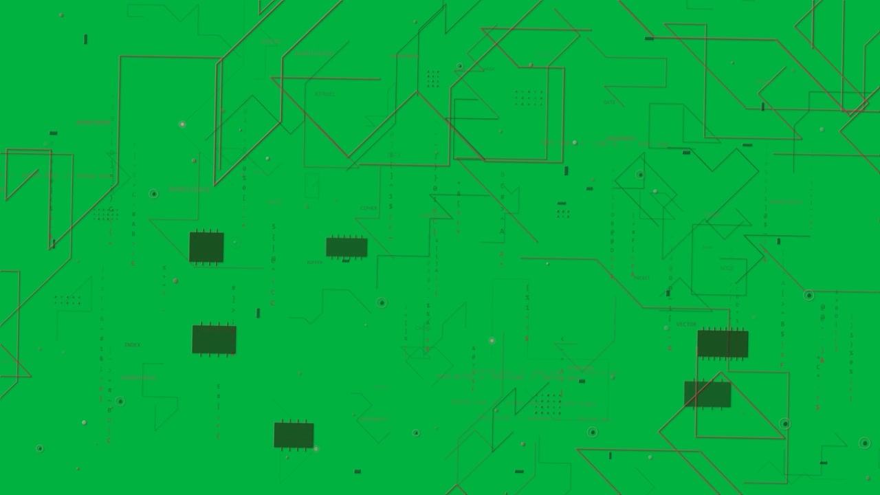 Nodi magenta iniziali che appaiono, linee che si disegnano e collegano le parti, formando un HUD su livello trasparente.