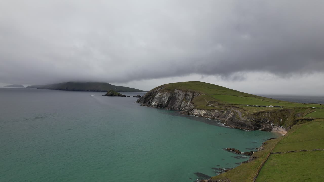 Dramatic view Dunmore head Dingle peninsula Ireland drone aerial