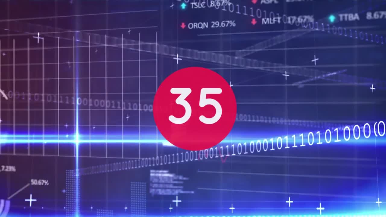 해군 배경에서 데이터와 데이터 처리와 함께 그래프를 통해 증가하는 숫자의 애니메이션