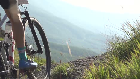 Mountain bikes in slow motion. close up wheels