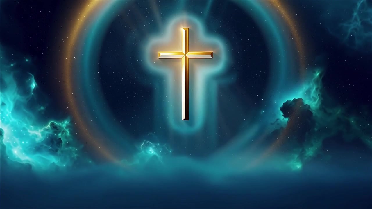 Croce Cristiana Luce Celestiale Sfondo per il Culto.