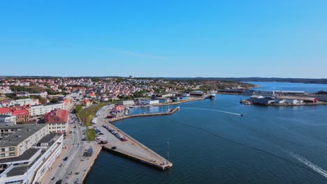 aerial view of transit station at the pier in lysekil, bohuslan, sweden