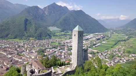 aerial panoramic view of borgo valsugana in trentino italy with views of the city and mountains