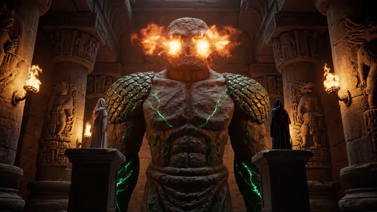 Ancient Stone Statue in Temple Ruins