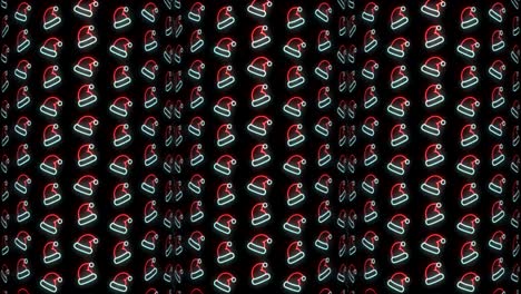 fondo de patrón navideño de neón de sombrero de santa en animación de bucle rojo, blanco y negro