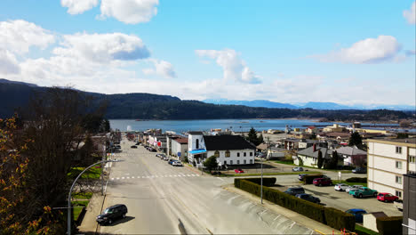 Business-Buildings-And-Streets-In-The-Banks-Of-Somass-River-In-Port-Alberni,-Vancouver-Island,-Canada