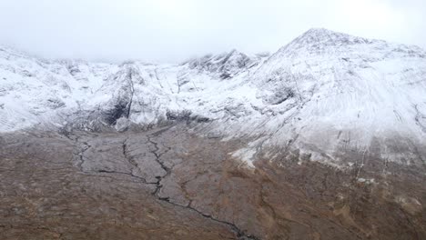 pull out shot revealing majestic snow-covered peaks in the scottish highlands