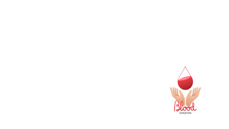 animación del texto de la donación de sangre con manos y el logotipo de la gota de sangre, sobre fondo blanco