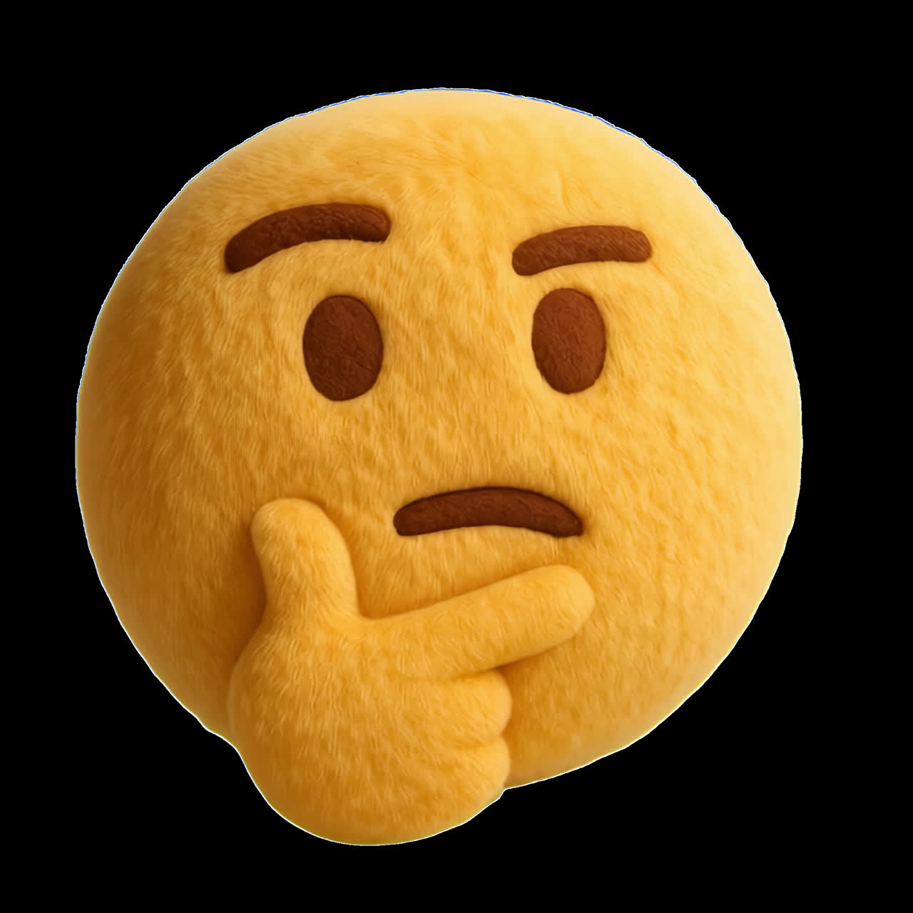 Fuzzy thinking emoji pondering animation isolated asset, transparent 4K video, alpha channel, ProRes