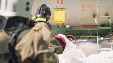 firefighters training on foam application