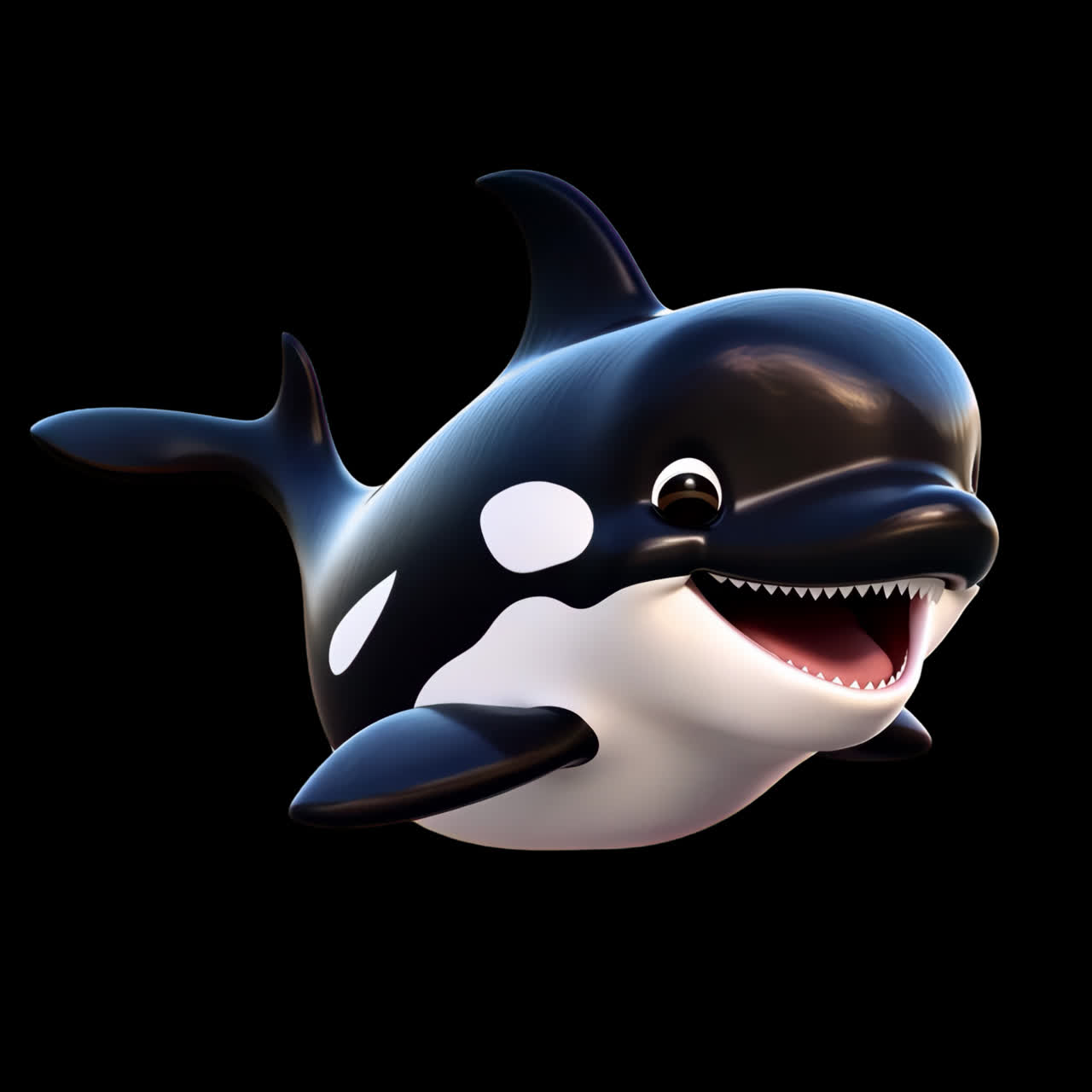 Playful cartoon orca illustration animation isolated asset, transparent 4K video, alpha channel