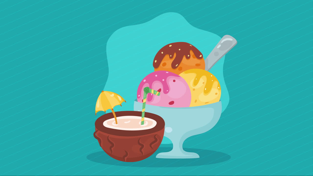 컵 애니메이션에서 아이스크림 달함