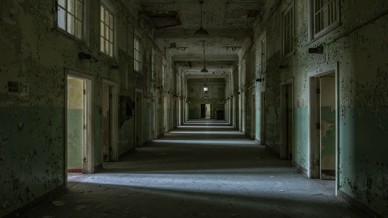 Exploring a Dilapidated Hallway: A Journey Through an Abandoned Space Filled with History and Mystery, Captured in Two Distinct Frames