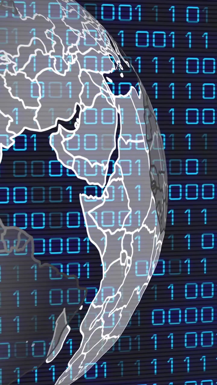 Animation of globe and binary code on black background