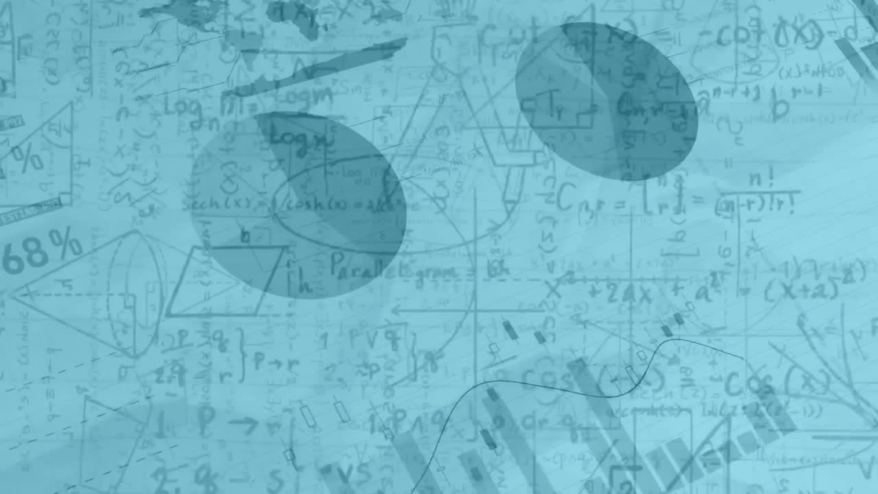 Animation of mathematical data processing over blue background