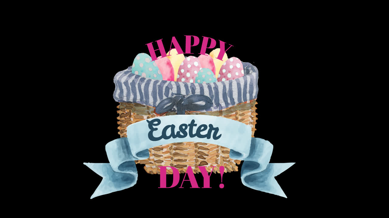 Illustrazione ad acquerello di una felice Pasqua con cesto e uova