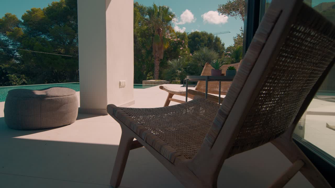 mediterranean house patio with pool and sea view