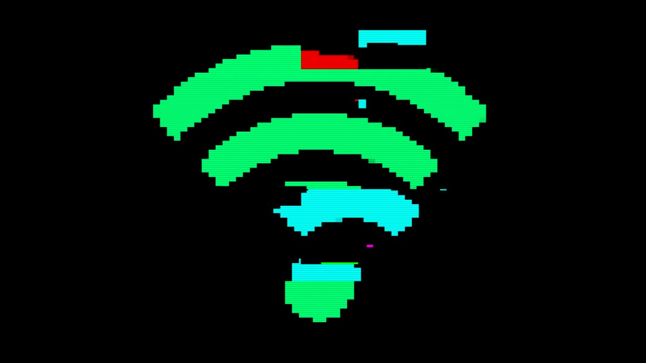 el signo de píxeles brillante wifi, el video retro vintage, el bucle sin costuras.