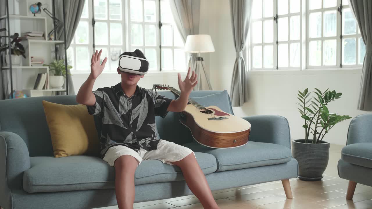 Boy Experiencing Virtual Reality at Home