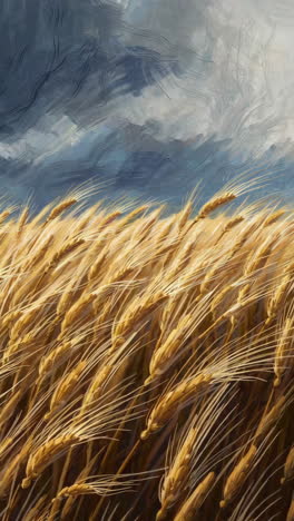 golden wheat field under a stormy sky